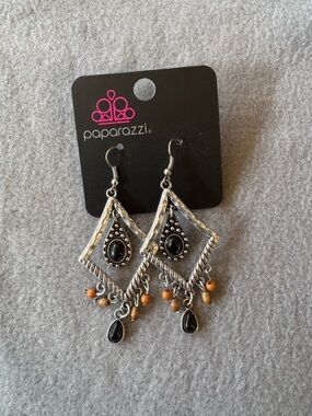 Paparazzi Silver-tone Black and Brown Boho Dangle Earrings